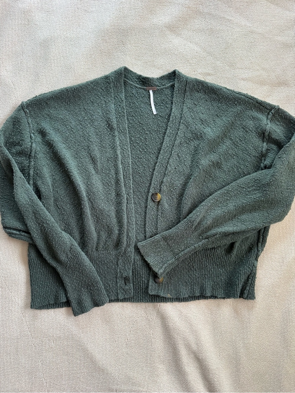 Free People Forest Green Textured Cropped Cardigan